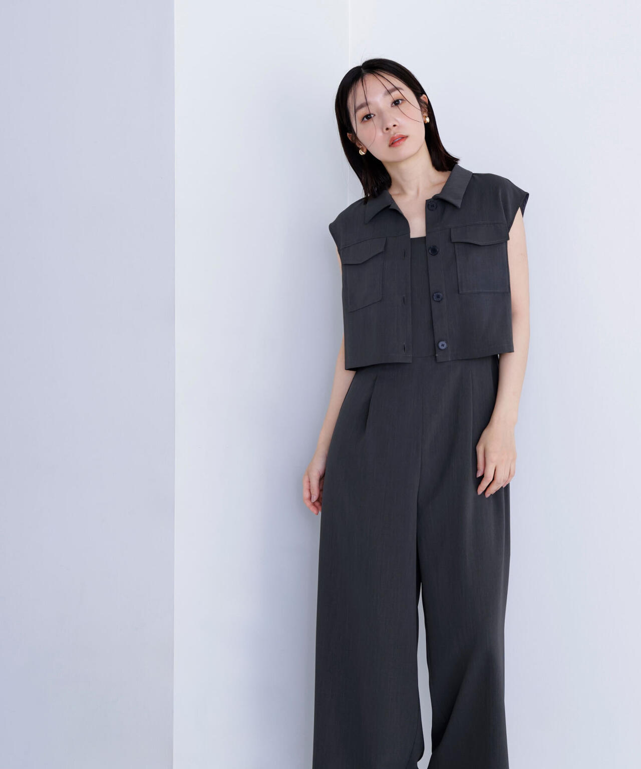 クロップドポケットシャツ&オールインワン