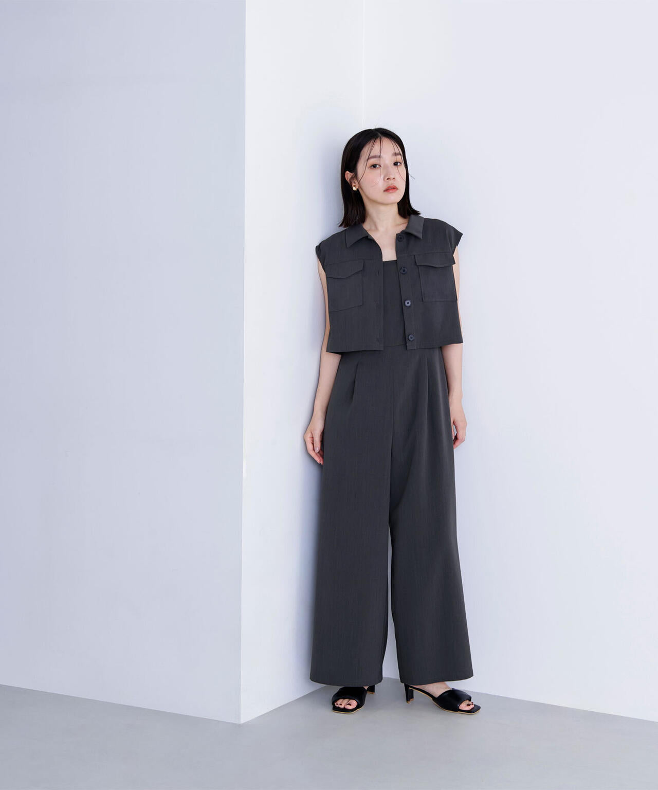 クロップドポケットシャツ&オールインワン