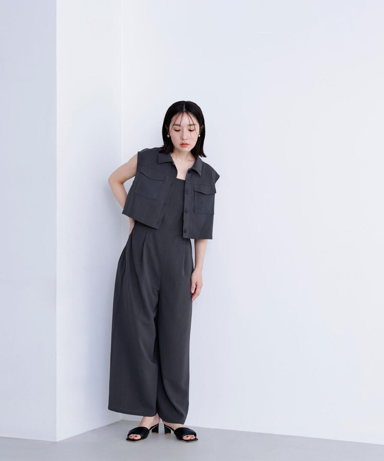 クロップドポケットシャツ&オールインワン