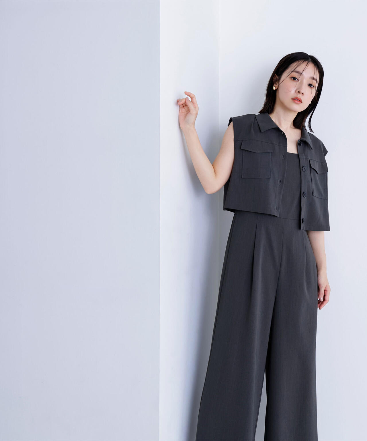 クロップドポケットシャツ&オールインワン