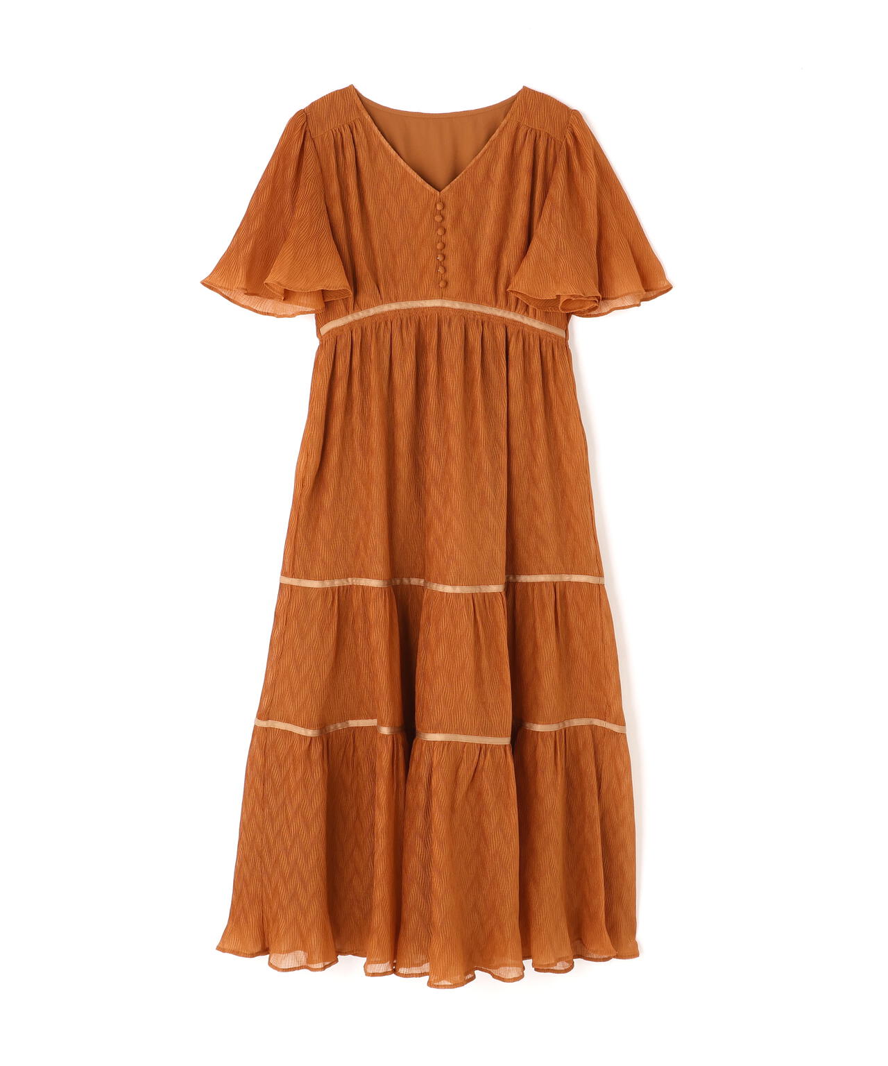 Vネックプリーツワンピース