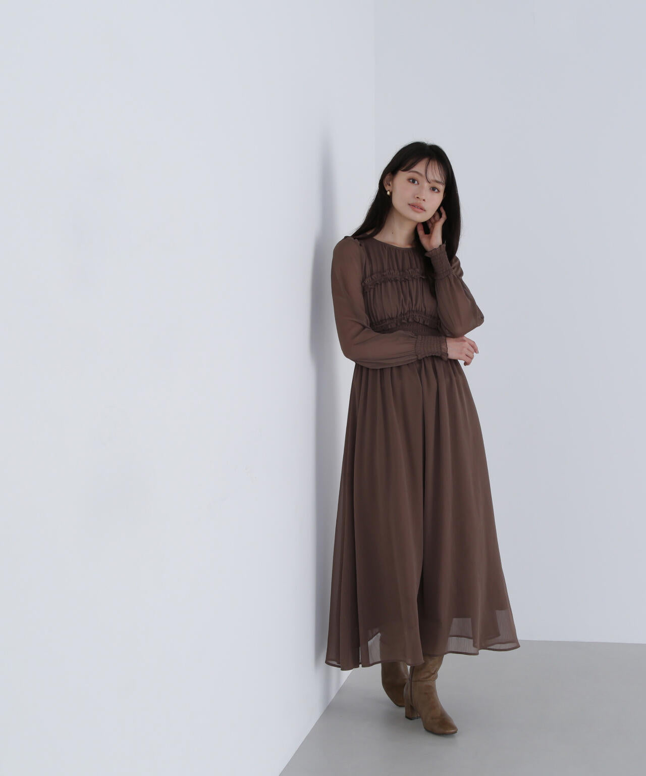 フリルシャーリング楊柳ワンピース