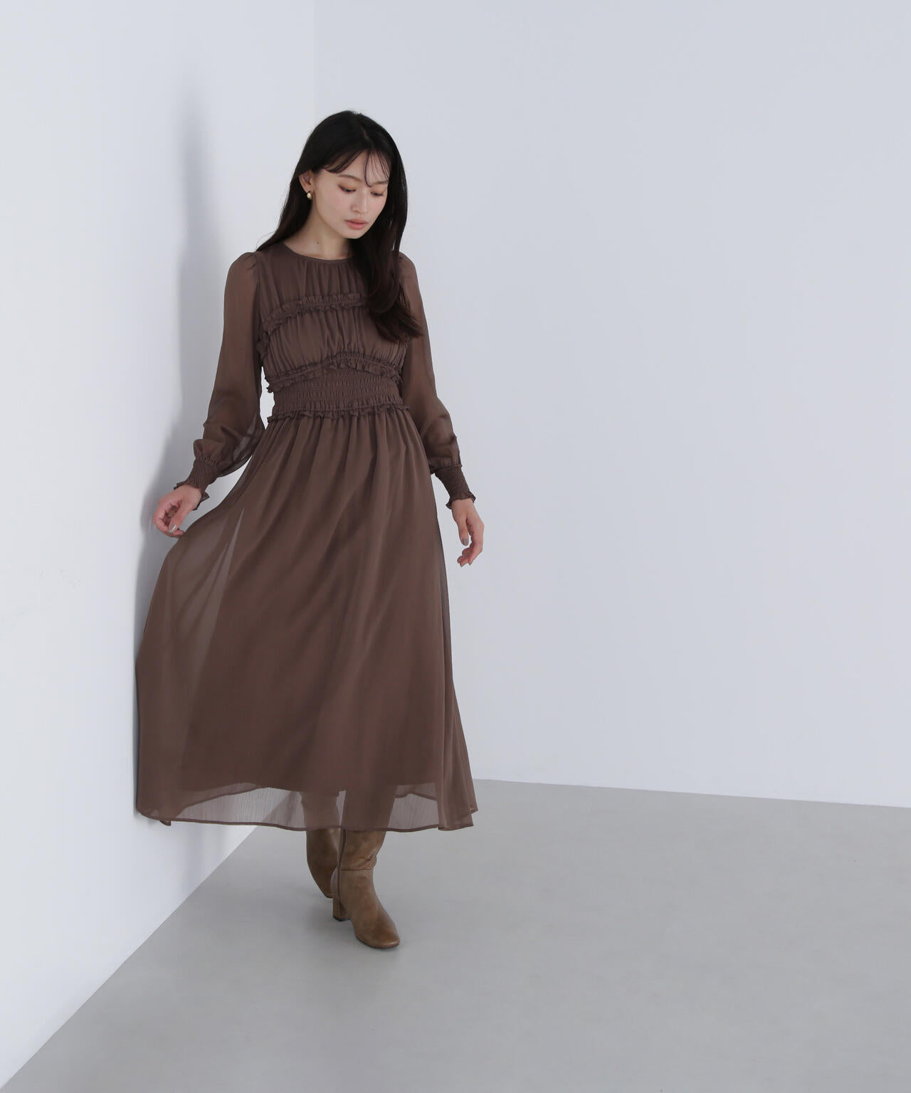 フリルシャーリング楊柳ワンピース