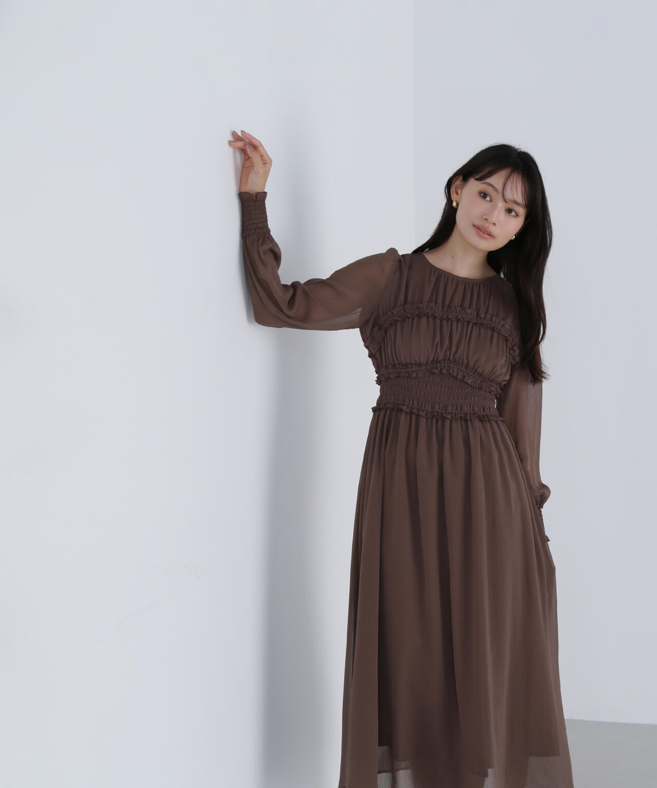 フリルシャーリング楊柳ワンピース