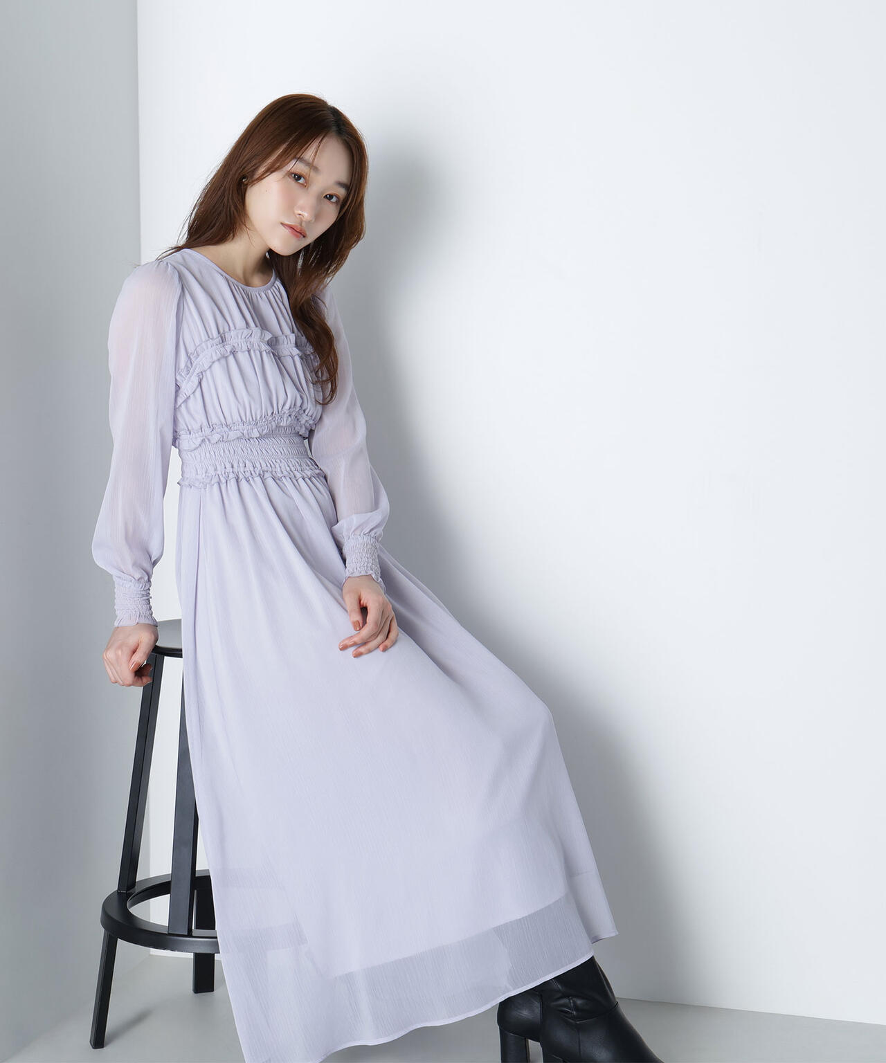 フリルシャーリング楊柳ワンピース