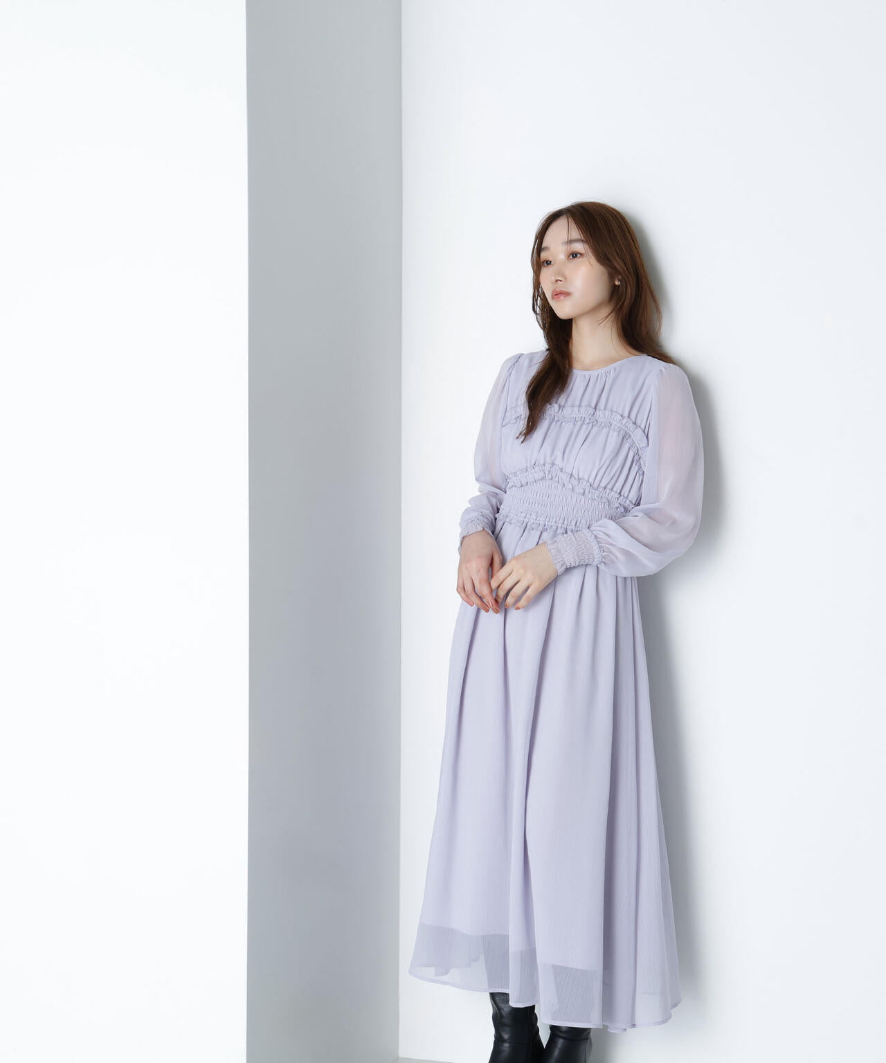 フリルシャーリング楊柳ワンピース