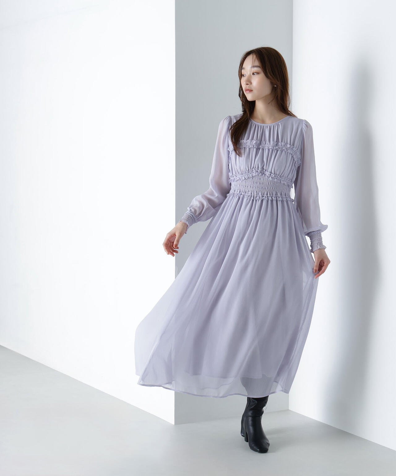 フリルシャーリング楊柳ワンピース