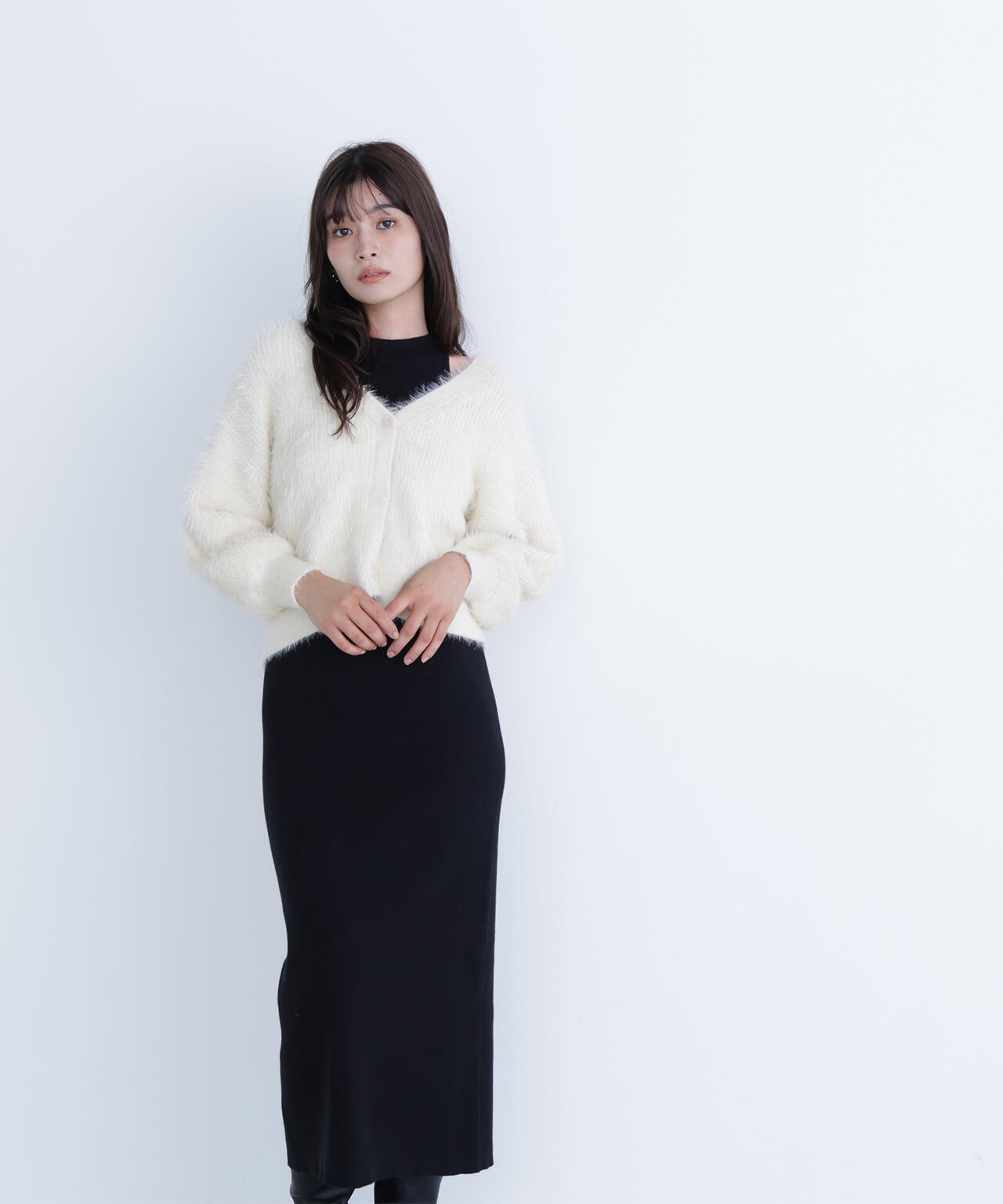 シャギーカーデセットニットワンピース