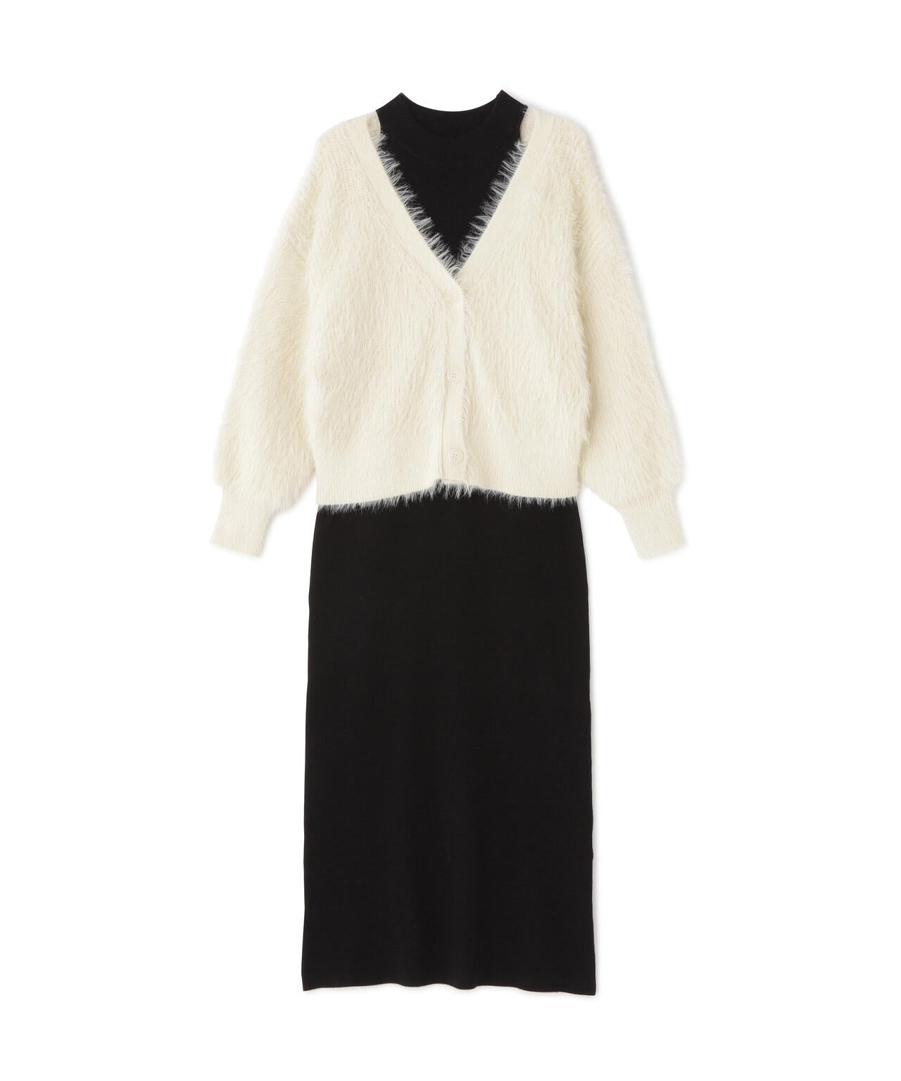 シャギーカーデセットニットワンピース