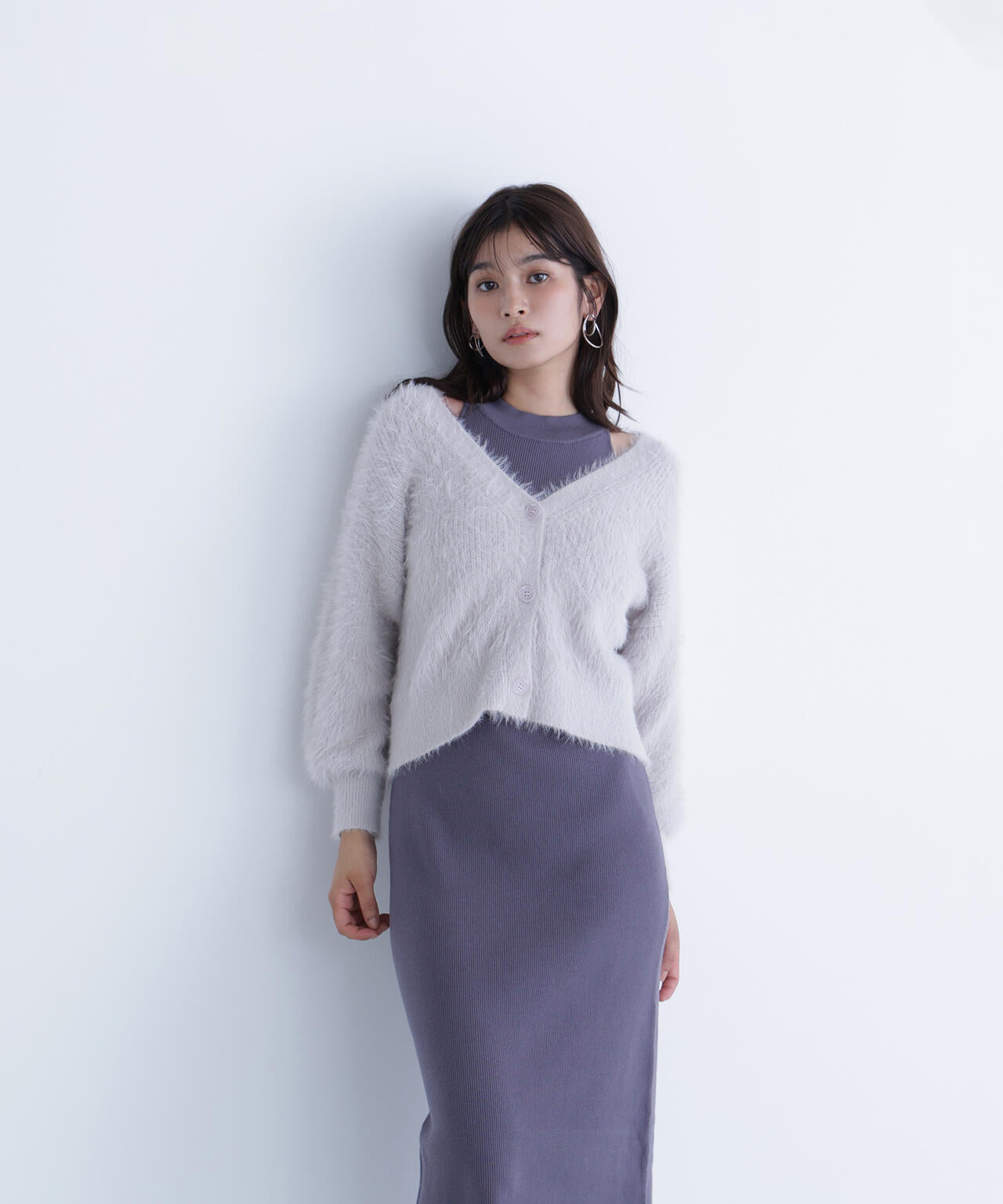 シャギーカーデセットニットワンピース