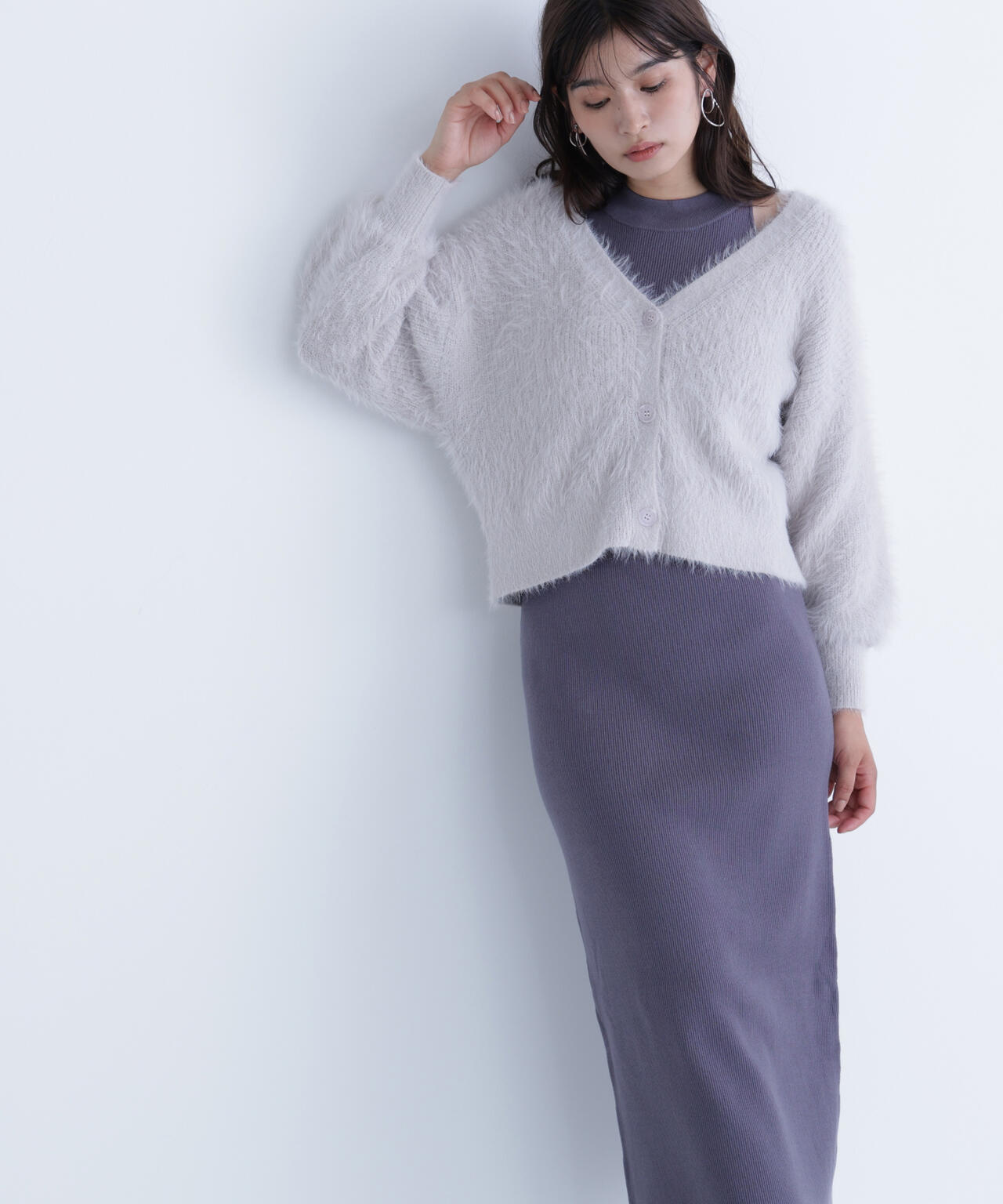 シャギーカーデセットニットワンピース