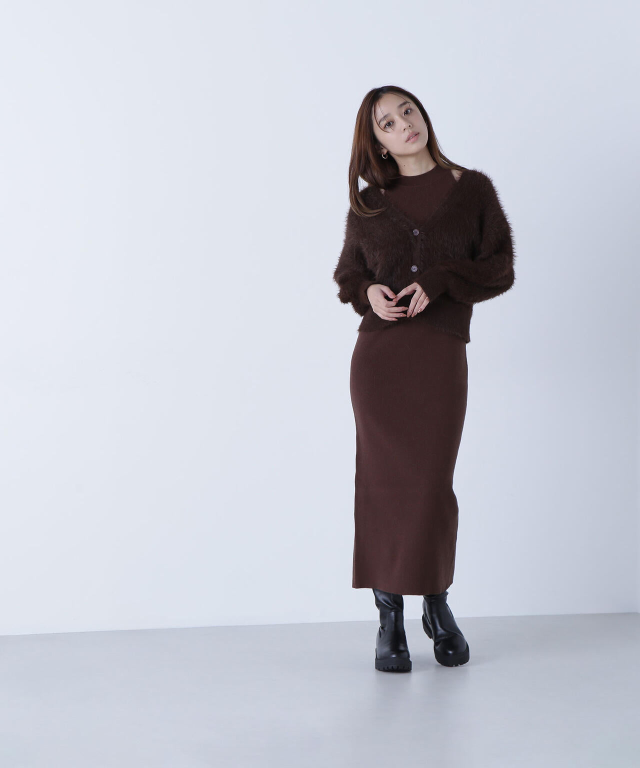 シャギーカーデセットニットワンピース