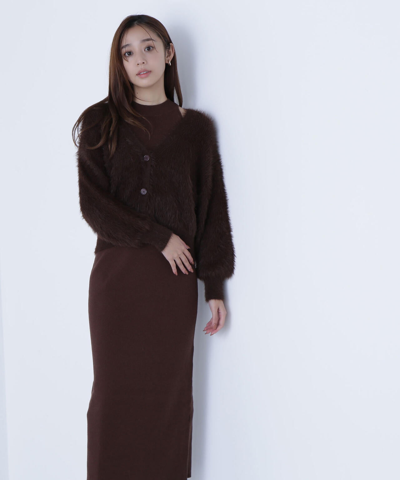 シャギーカーデセットニットワンピース