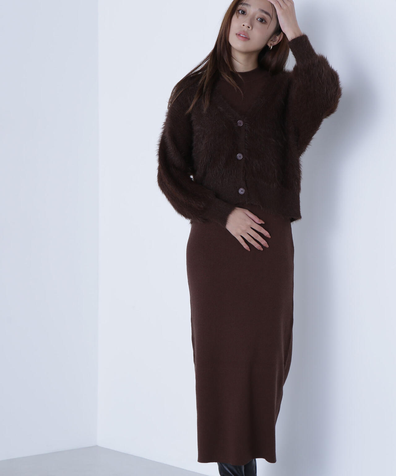 シャギーカーデセットニットワンピース