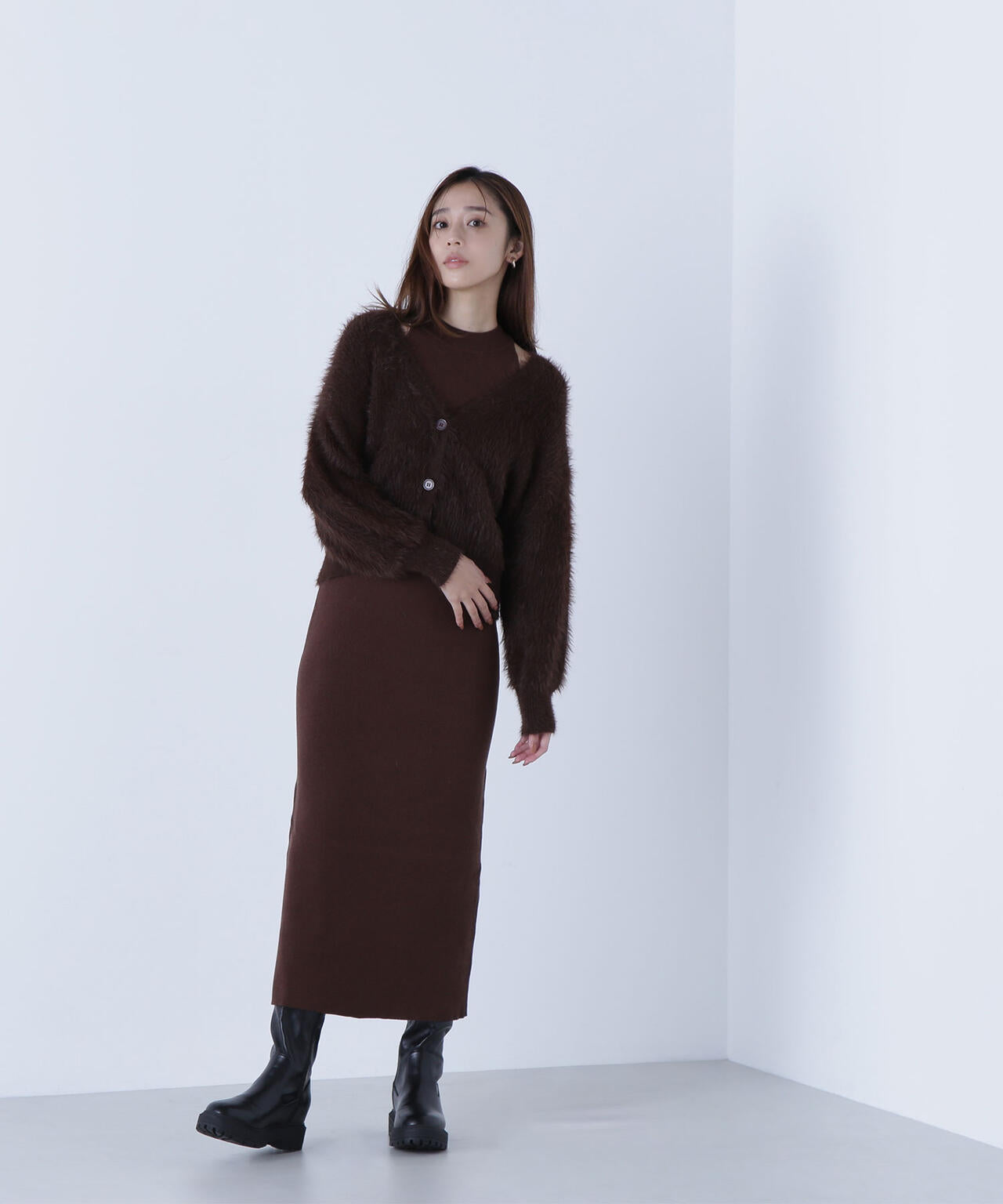 シャギーカーデセットニットワンピース