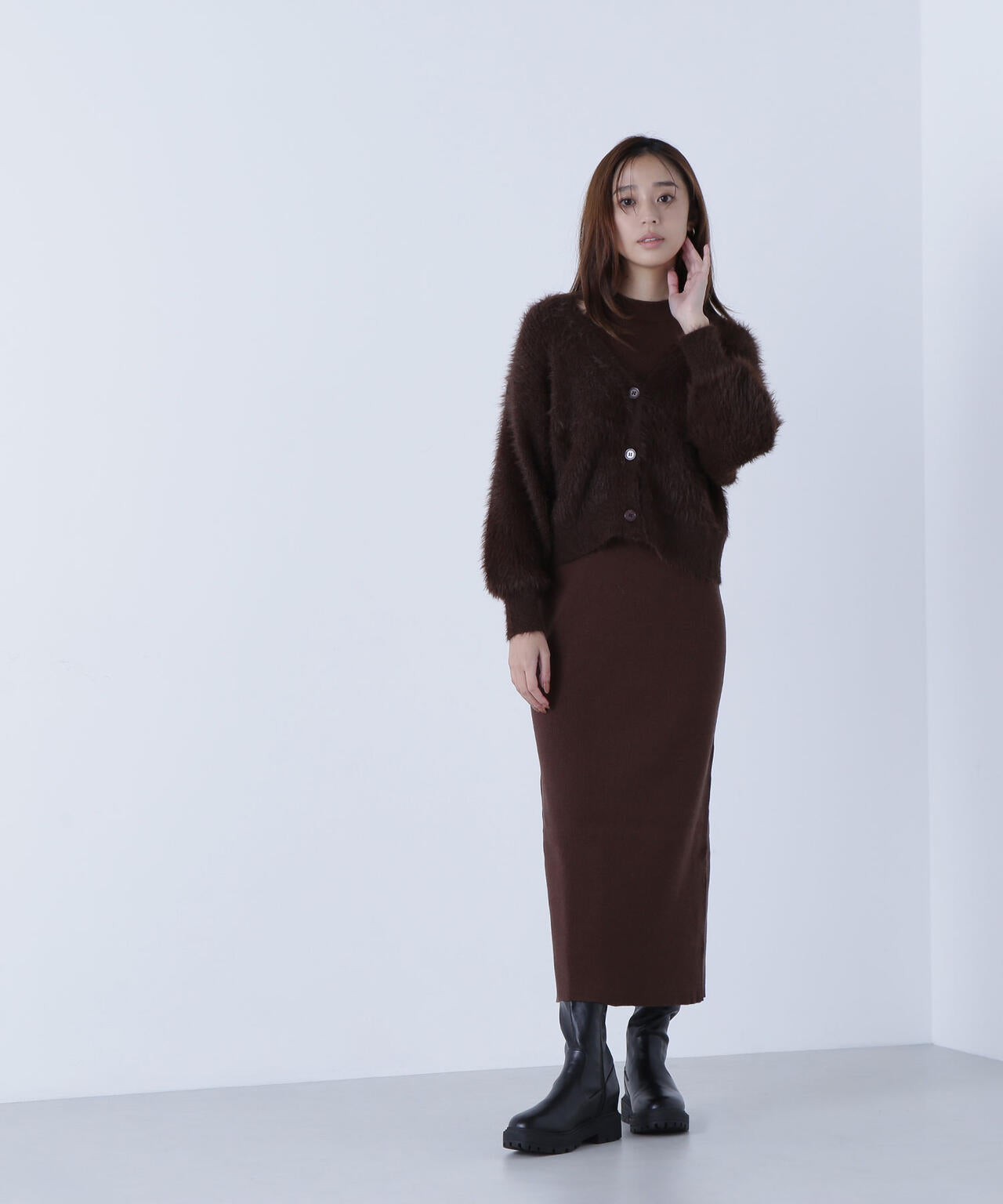 シャギーカーデセットニットワンピース