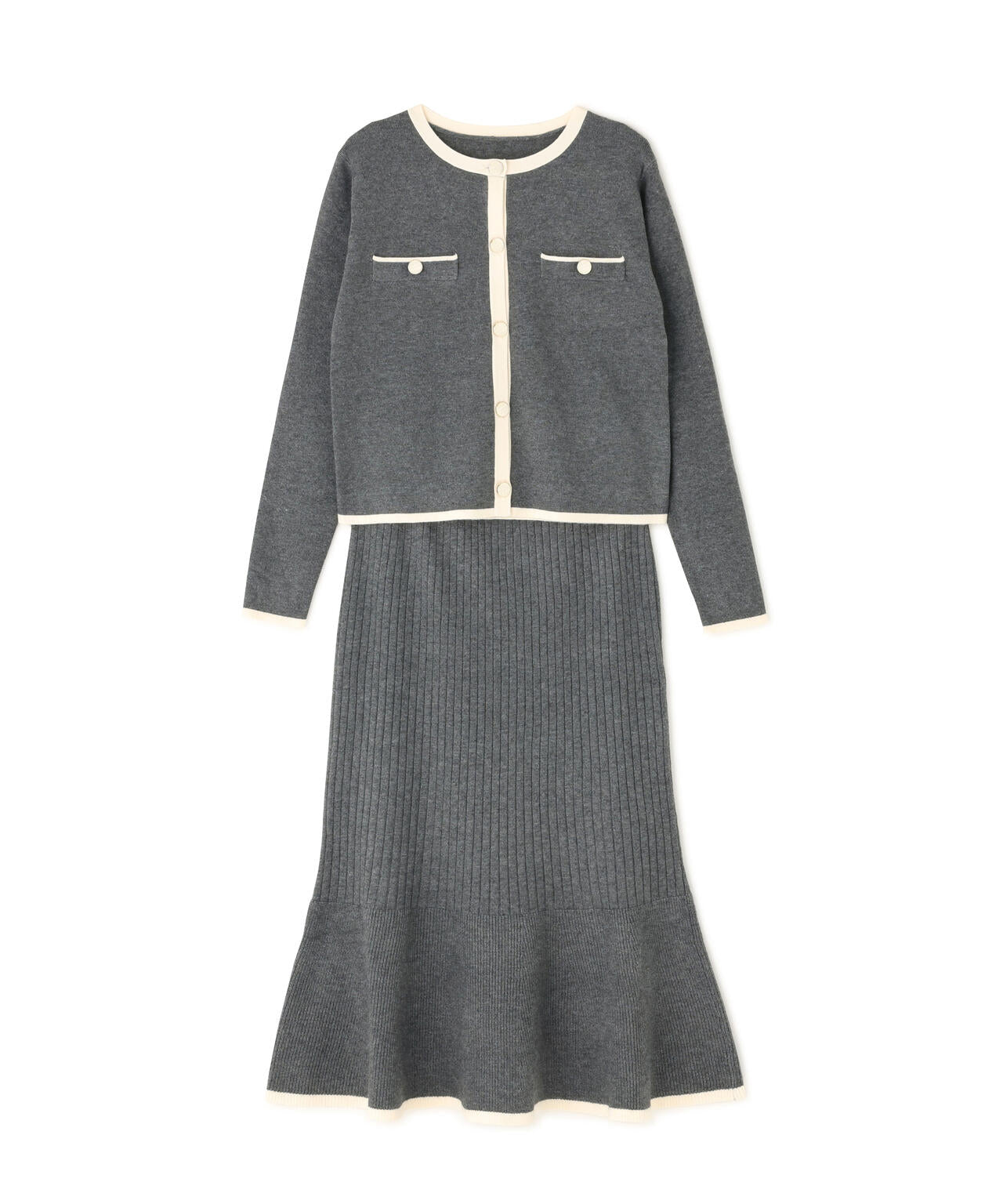 バイカラーニットジャケット&スカート