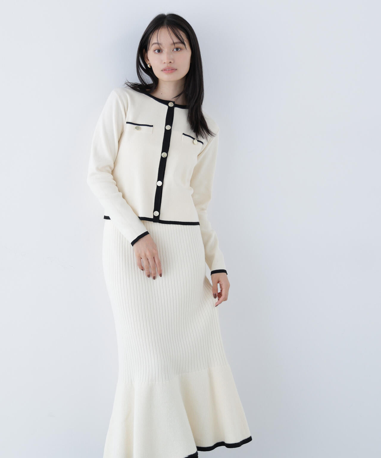 バイカラーニットジャケット&スカート