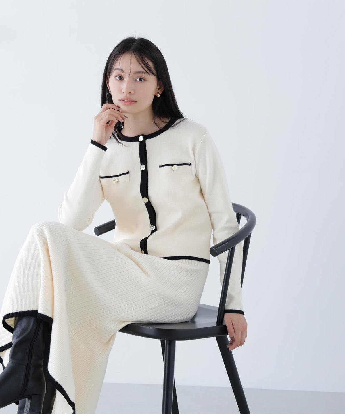 バイカラーニットジャケット&スカート*