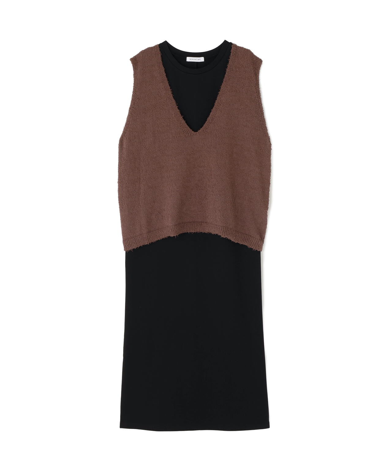 Vネックニットベスト&ナローワンピース