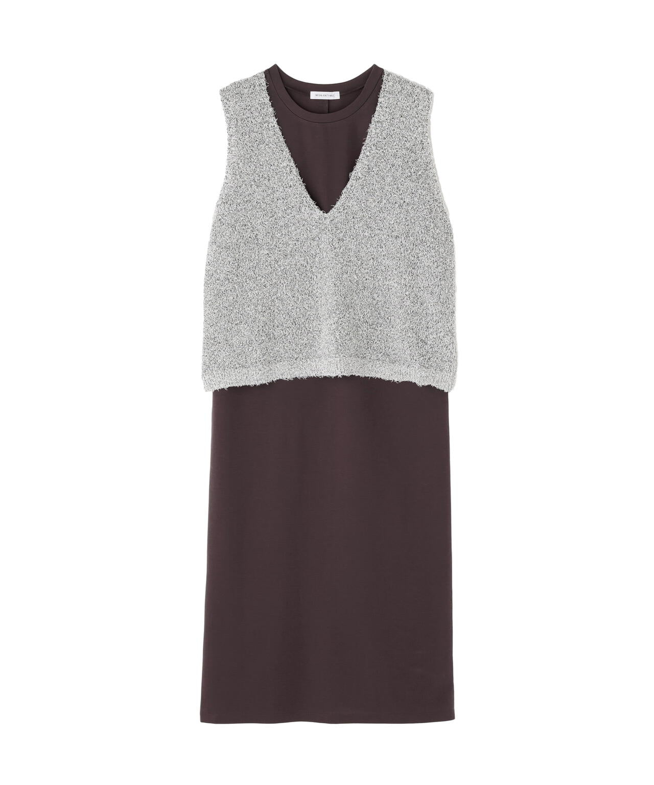 Vネックニットベスト&ナローワンピース