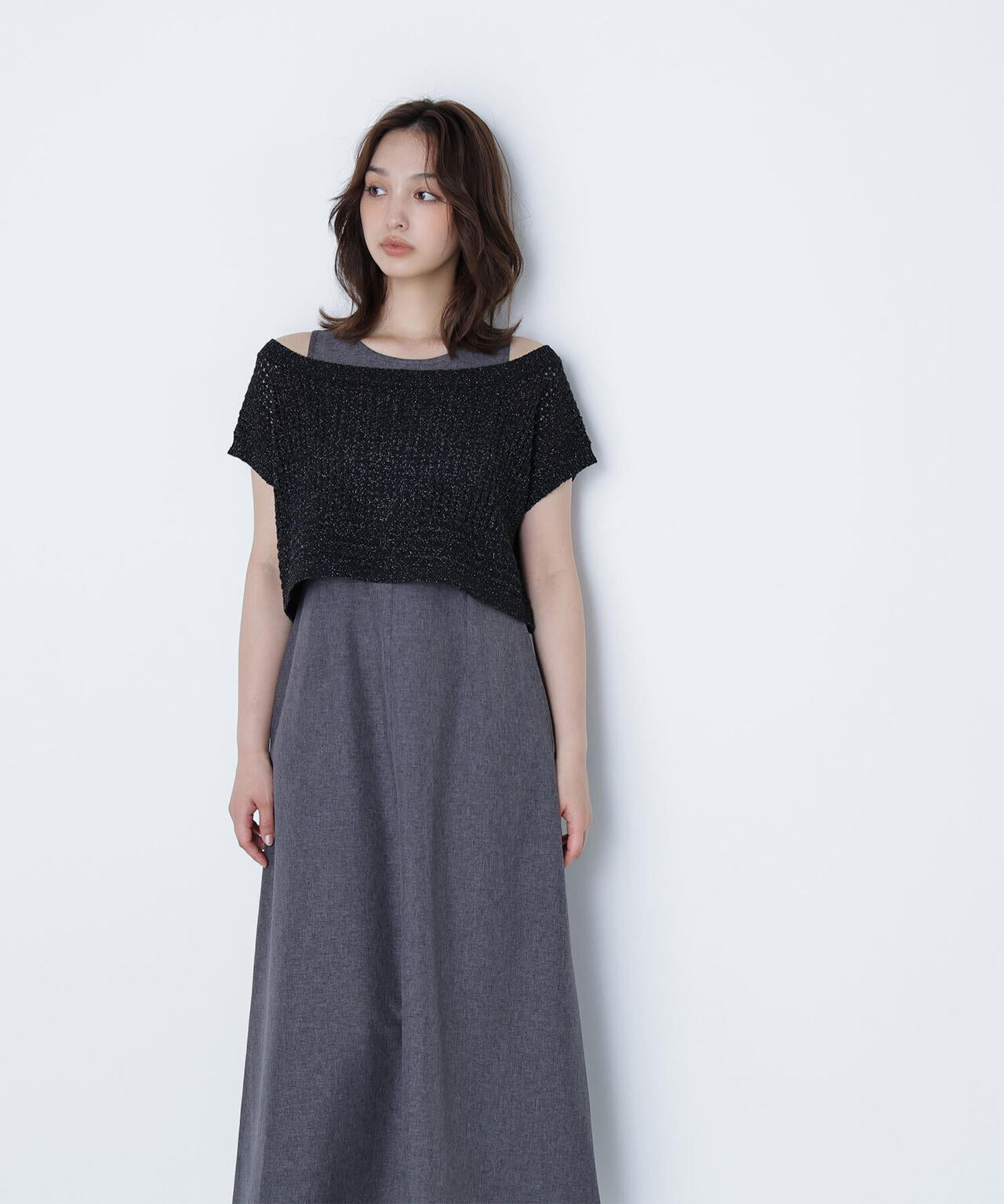 透かし編みニット&アメスリワンピース