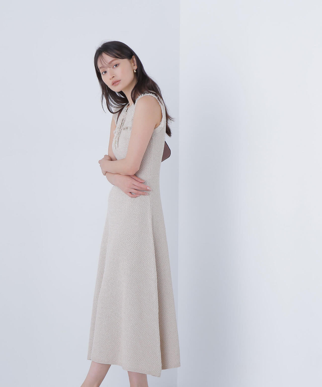 フリンジツイードニットワンピース*