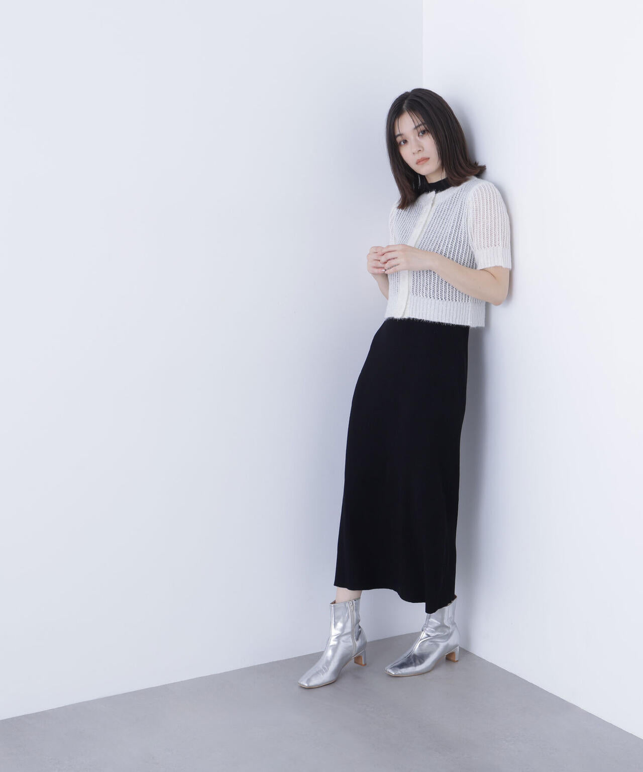 フィルムラメカーデセットニットワンピース