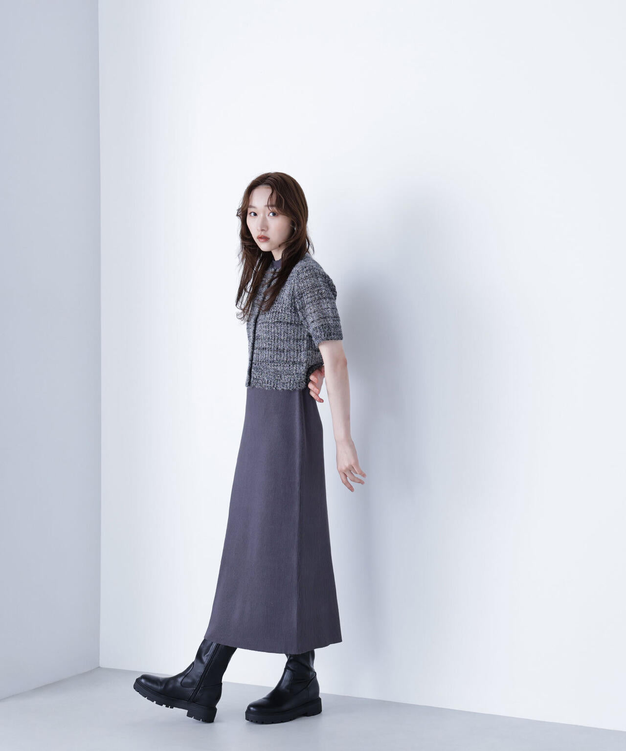 フィルムラメカーデセットニットワンピース