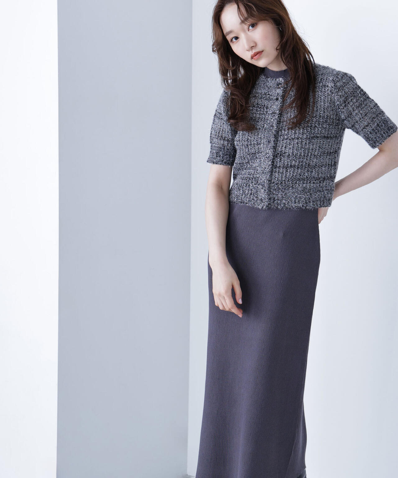 フィルムラメカーデセットニットワンピース