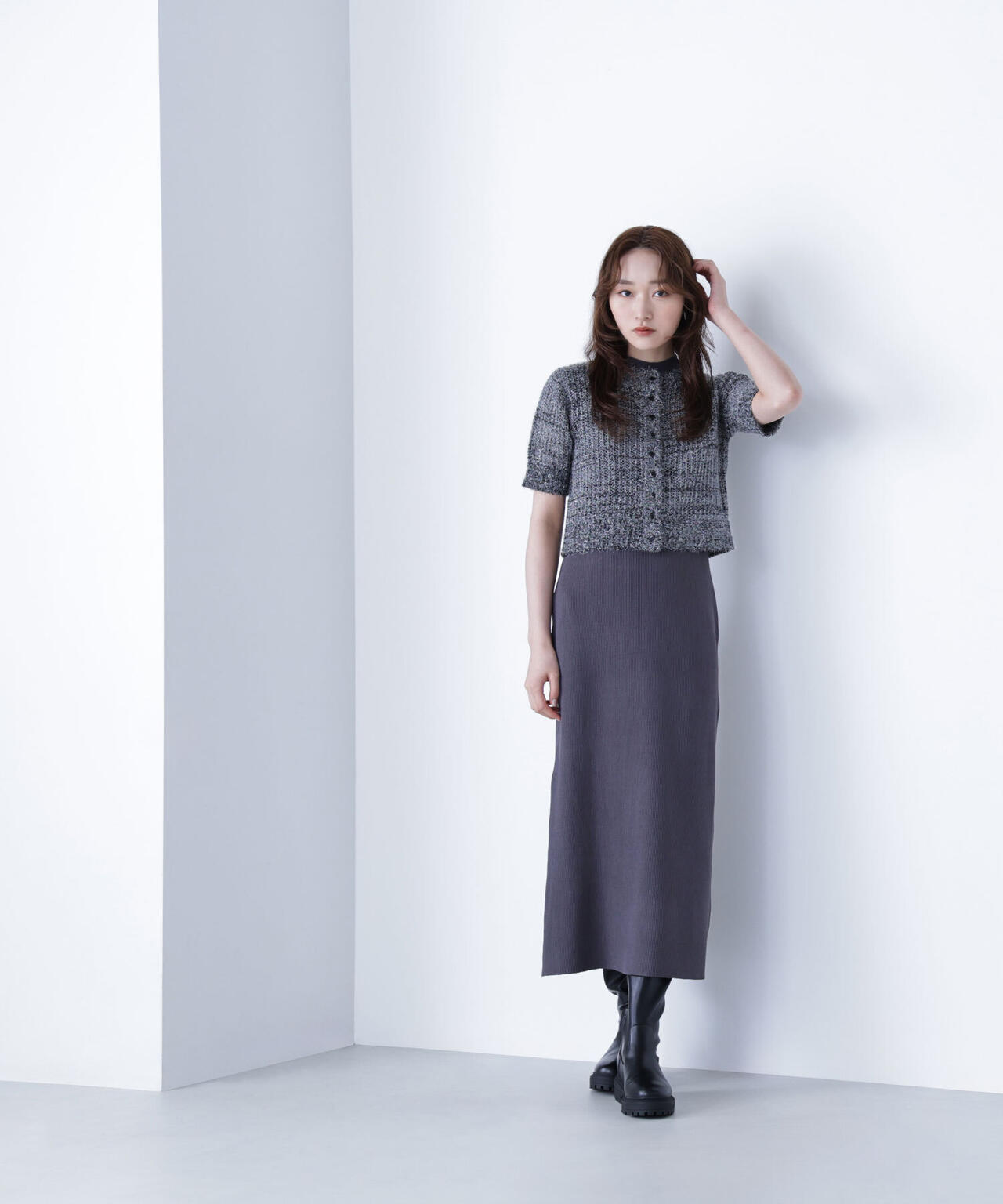 フィルムラメカーデセットニットワンピース