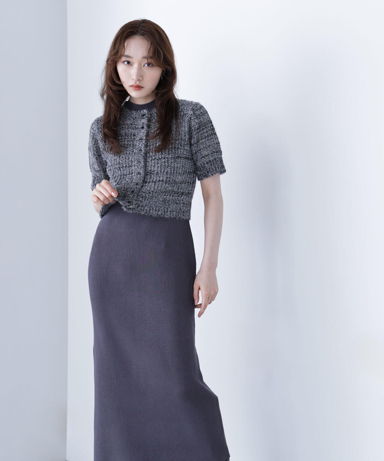 フィルムラメカーデセットニットワンピース