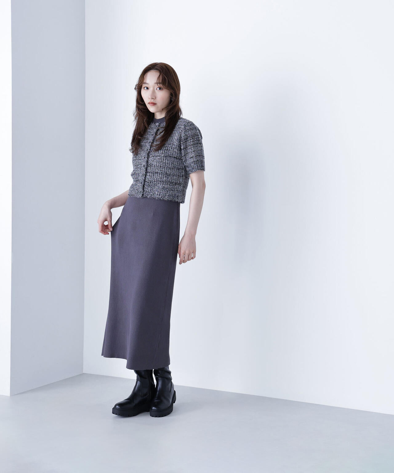 フィルムラメカーデセットニットワンピース