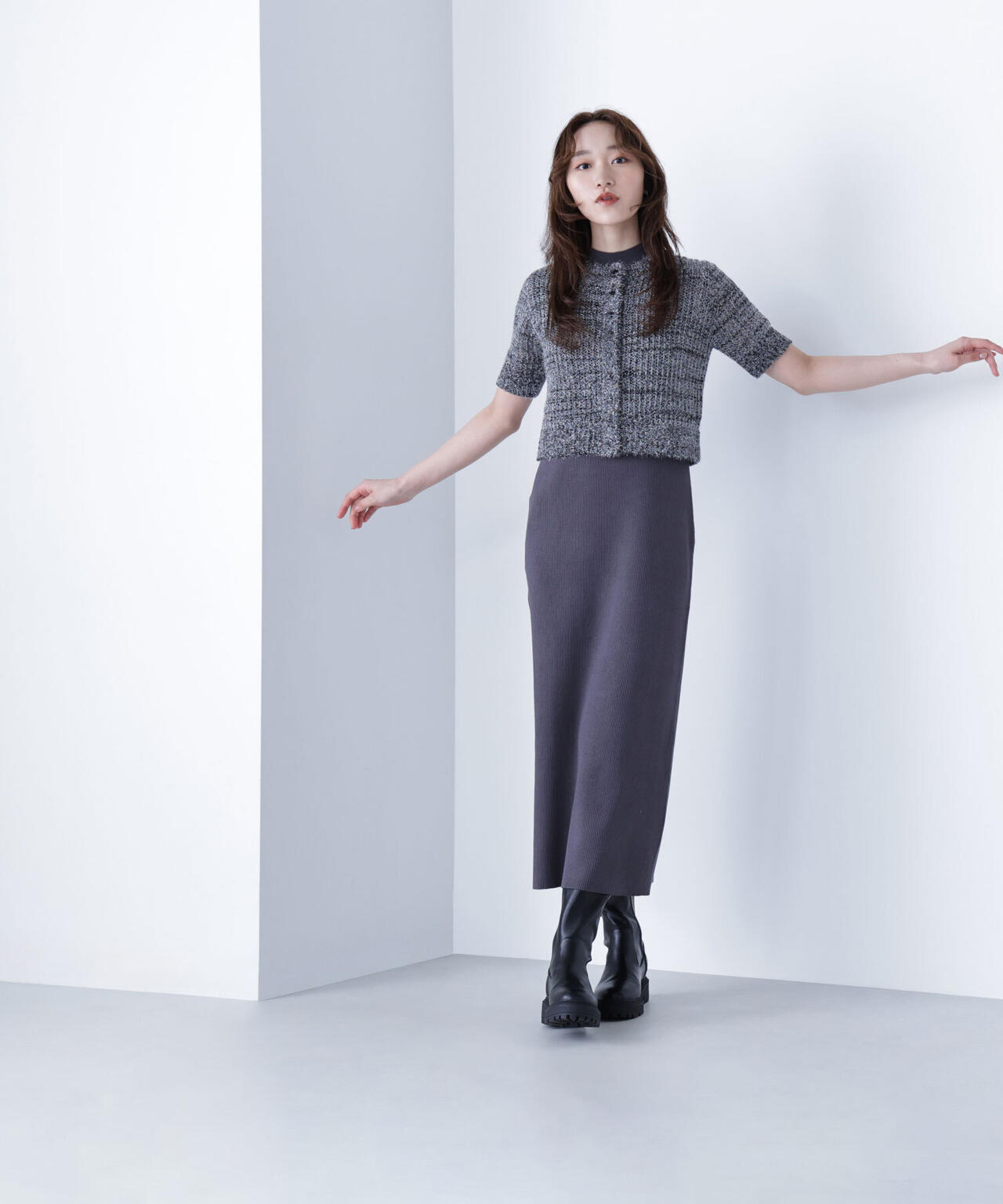 フィルムラメカーデセットニットワンピース