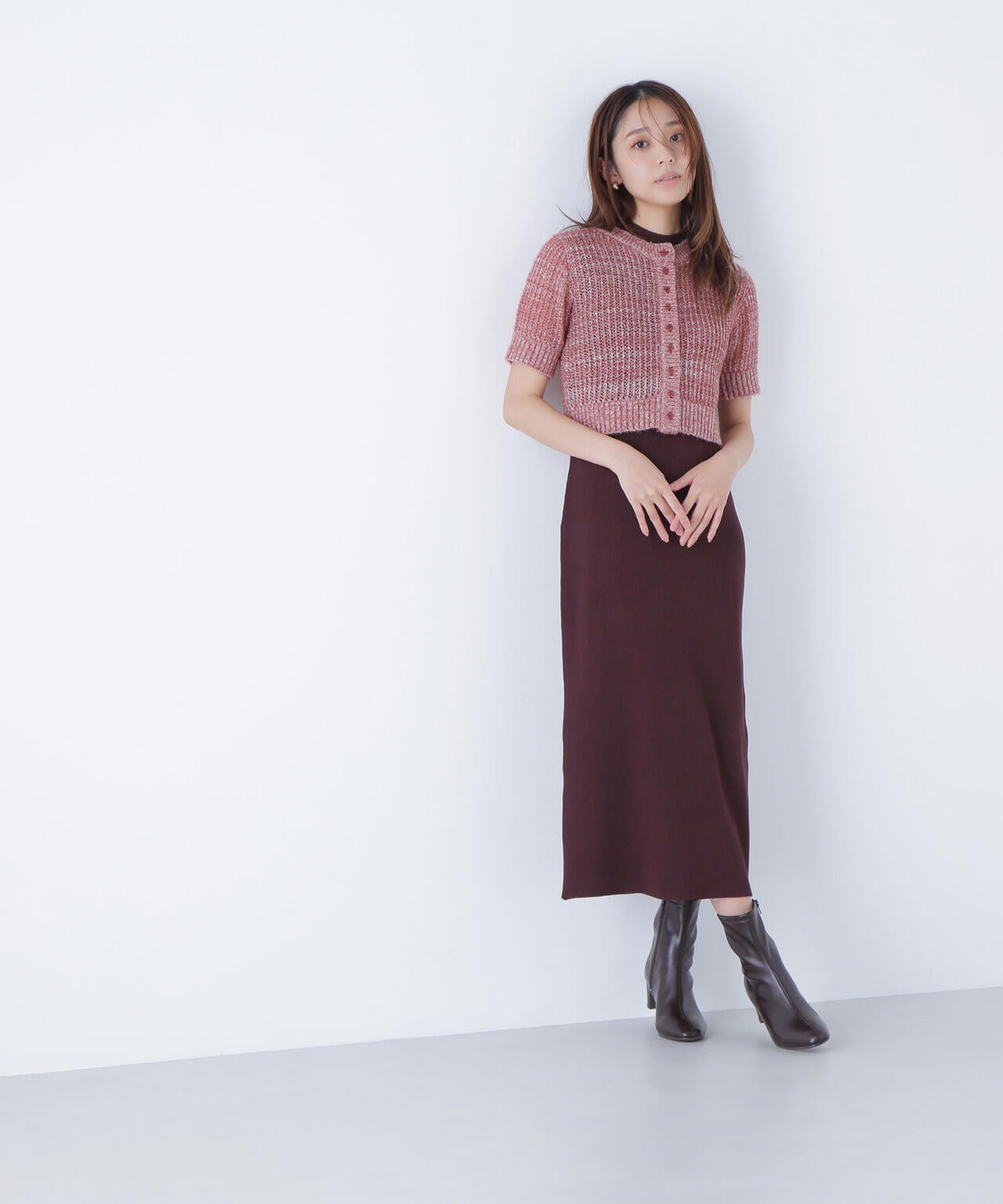 フィルムラメカーデセットニットワンピース