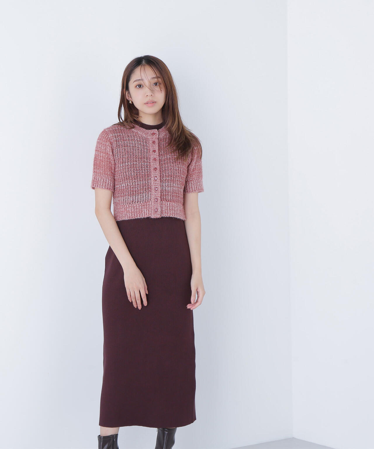 フィルムラメカーデセットニットワンピース