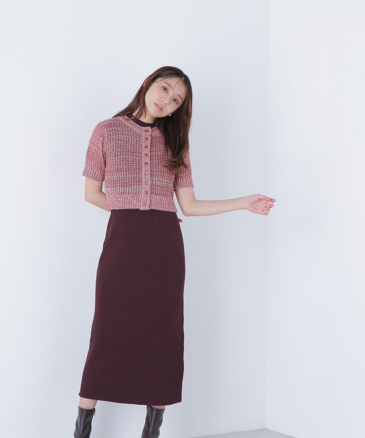 フィルムラメカーデセットニットワンピース