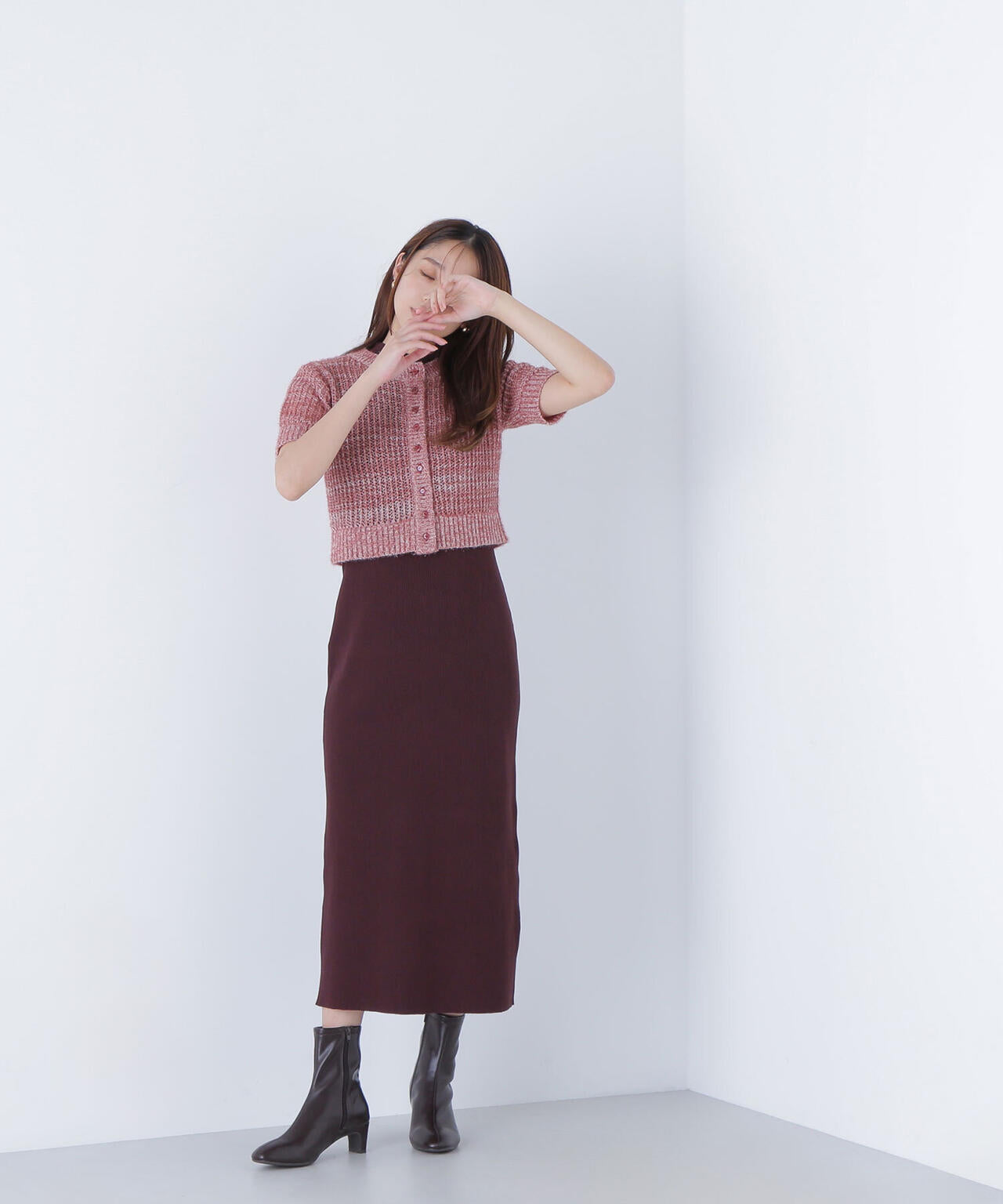 フィルムラメカーデセットニットワンピース