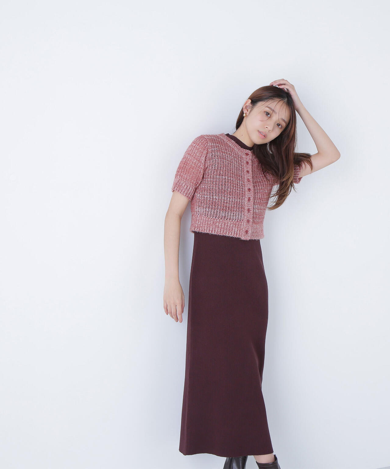 フィルムラメカーデセットニットワンピース