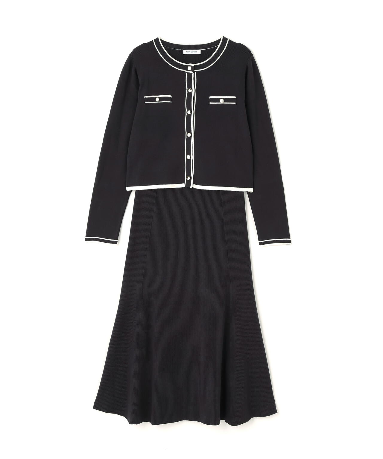 バイカラーニットカーデ&スカート