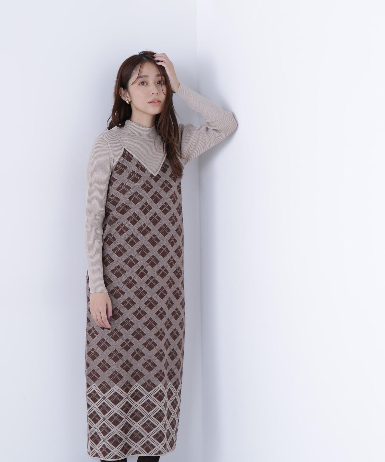 チェックニットキャミワンピースセット