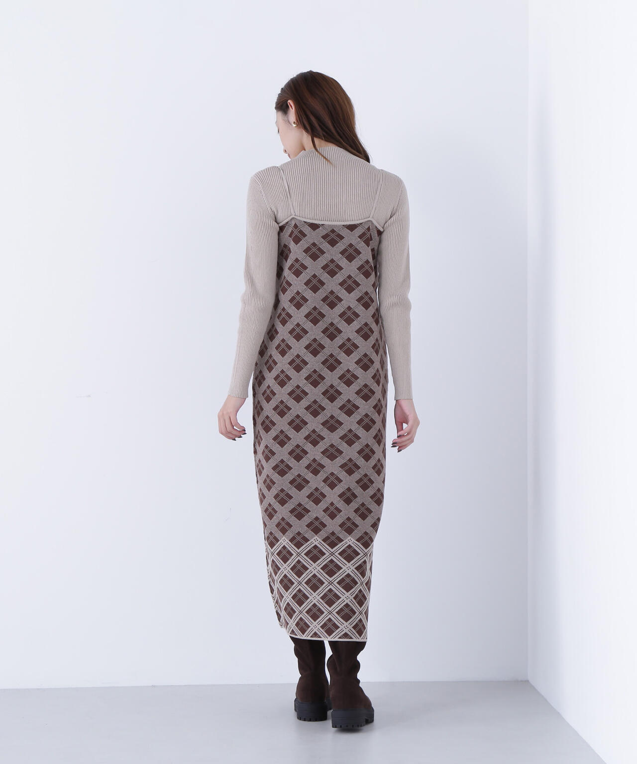 チェックニットキャミワンピースセット