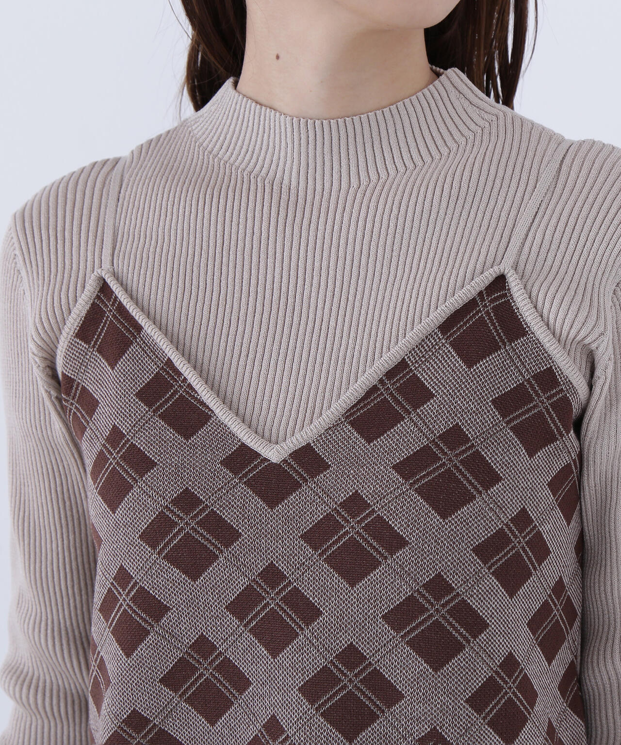 チェックニットキャミワンピースセット