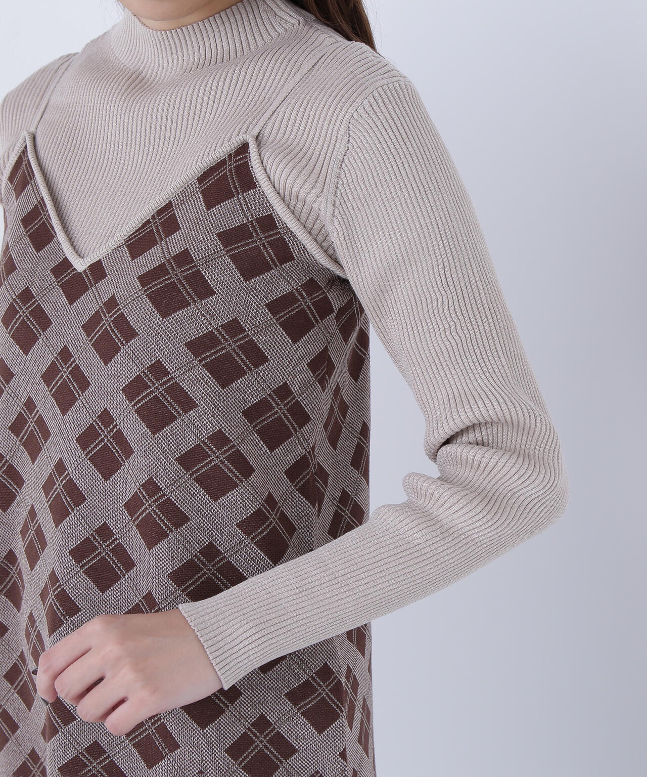 チェックニットキャミワンピースセット