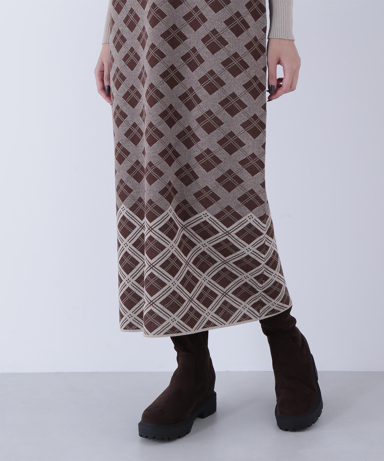 チェックニットキャミワンピースセット