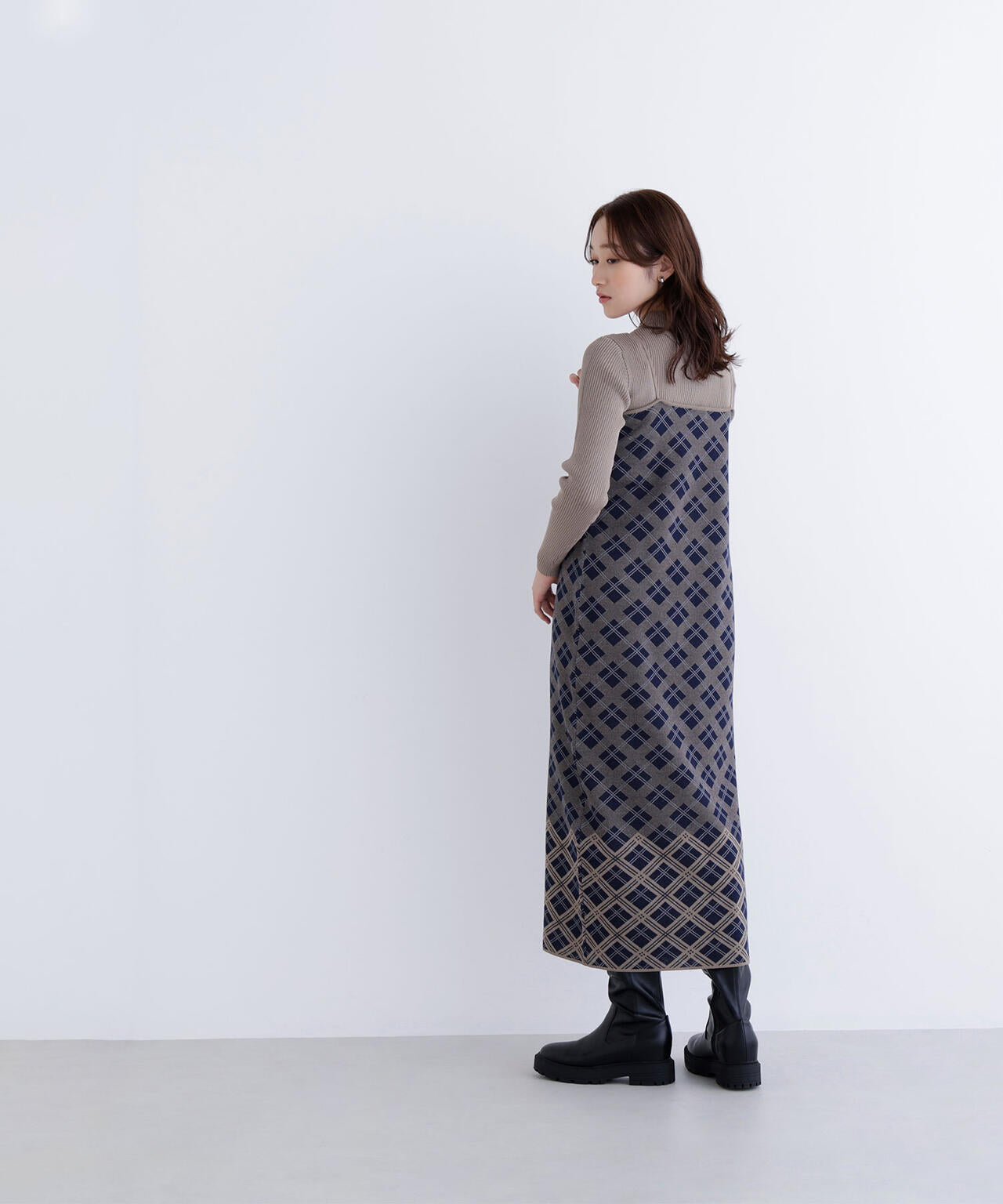 チェックニットキャミワンピースセット