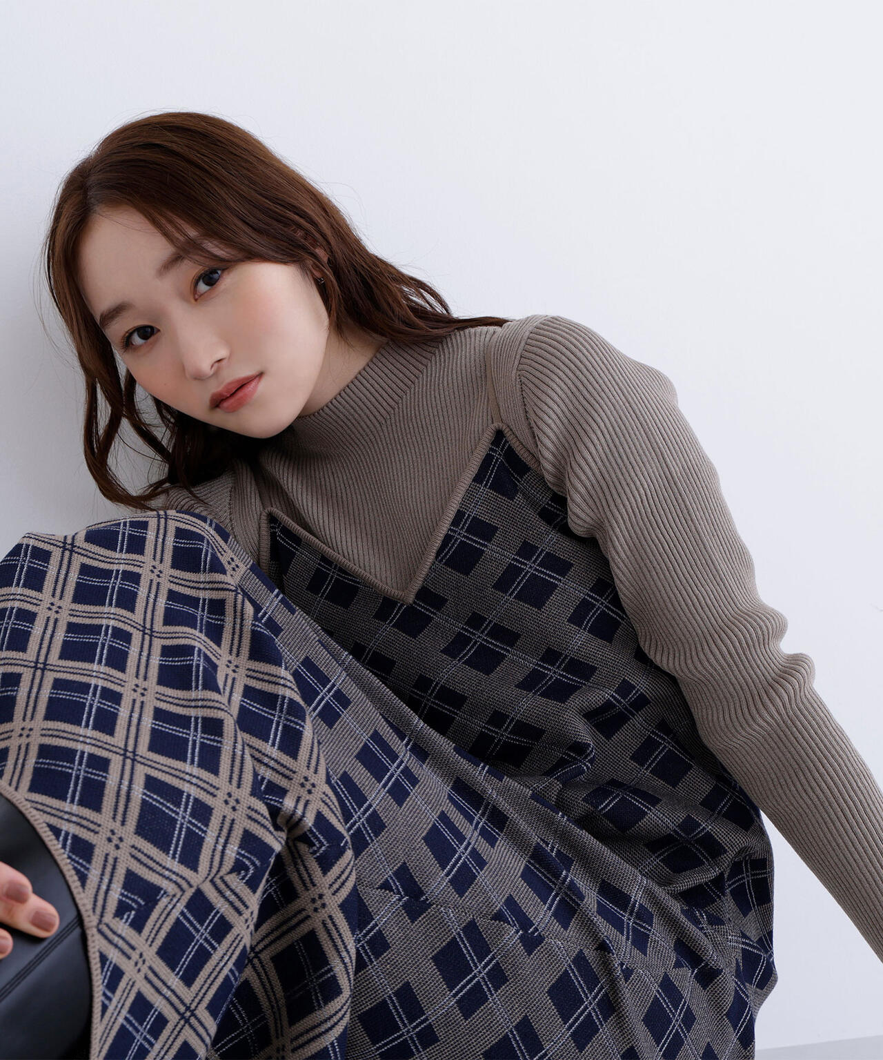 チェックニットキャミワンピースセット