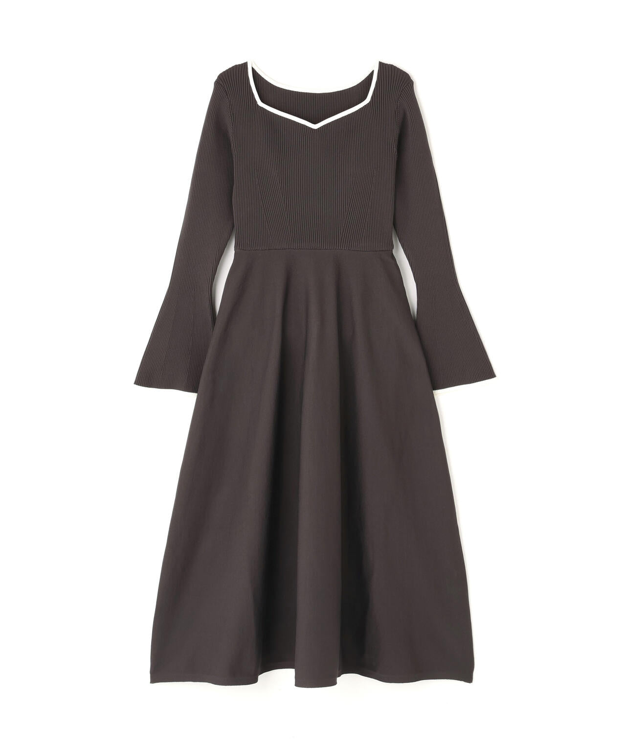 バイカラーハートネックニットワンピース