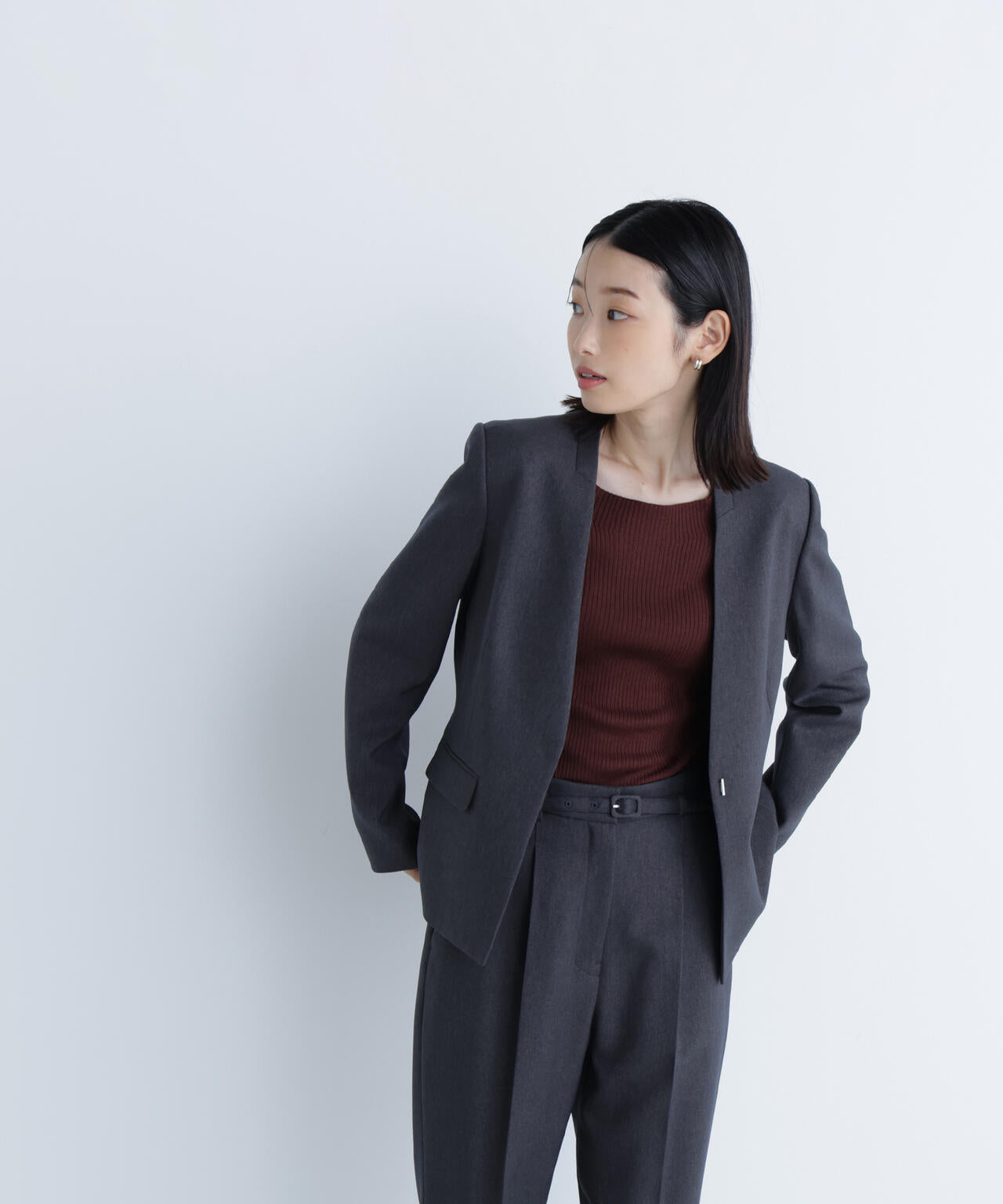 ウーステッドライクツイル SETUP ノーカラージャケット