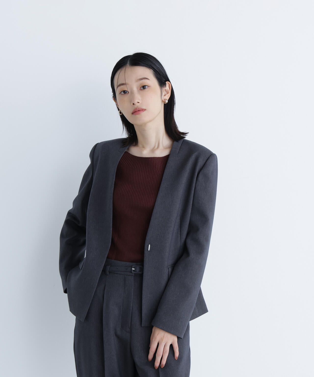 ウーステッドライクツイル SETUP ノーカラージャケット